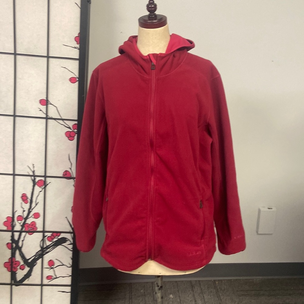 L.L.Bean Red Fleece Jacket Full Zips has Hood XL